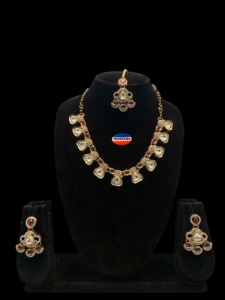 Kundan pierre perle alliage femmes collier boucle d'oreille ensemble bijoux de mode pour ethnique fête porter pour mariage fiançailles anniversaire - Product Image 5