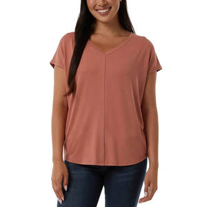 Camiseta informal de manga corta con cuello en V para mujer, camiseta suave de algodón 100%, ligera, de alta calidad, transpirable, de secado rápido, antiarrugas - Product Image 2