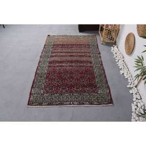 Classic Red Green Vintage Turkish Wool <b>Rug</b> 3.9 X 6.1 ft Flat Weave Patchwork Design 10mm <b>Jute</b> Carpet for Living Room Latex - Product Image 1