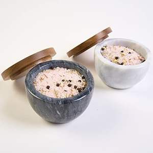 Ensemble de 2 bols à sucre et à sel de cuisine avec couvercles en bois Ustensiles de cuisine en marbre massif de créateur de taille personnalisée de la meilleure qualité - Product Image 1