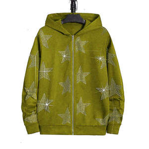 Sudaderas con capucha Zip Up Rhinestone Sudadera con capucha para hombres disponibles en diseño personalizado y color Diamond Hoodie Cómodo OEM de alta calidad - Product Image 3