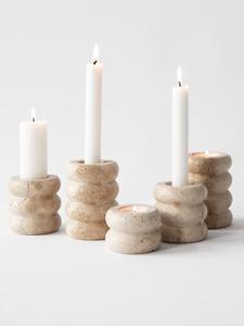 Charming Travertine Stone Floral Candle Holders Handcrafted Design Adds Natural Texture Stable Base and Elegant Warmth to Decor - Product Image 6