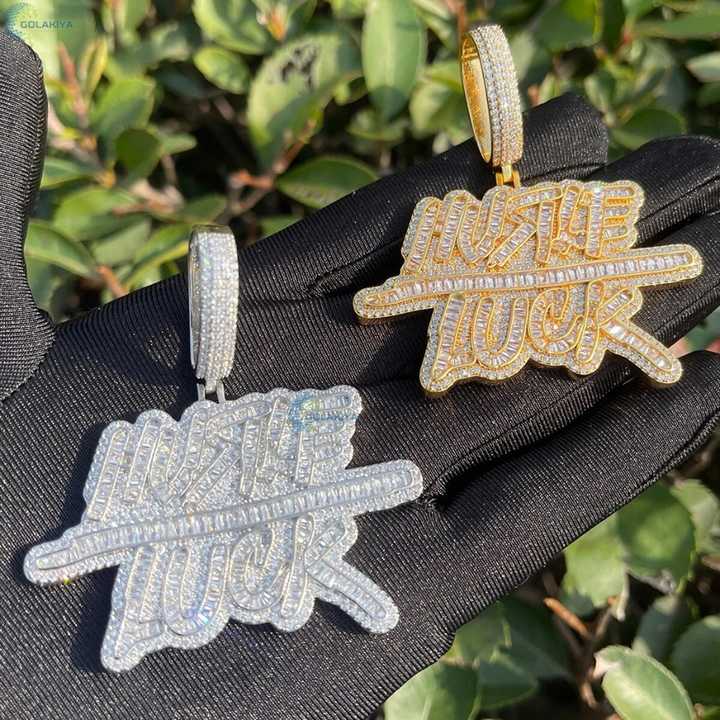 Baguette Cut Moissanite Hip Hop Unique Pendant For Him Gold Plated Iced ...