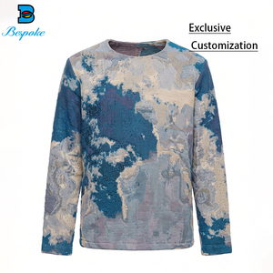 Sweat à capuche personnalisé en jacquard motif nuage <span class=keywords><strong>bleu</strong></span>, tissé, effet vieilli, épais, style <span class=keywords><strong>vintage</strong></span> - Product Image 1