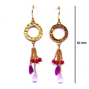 Pendientes de cadena colgantes de piedras preciosas de turmalina de cuarzo rosa Coral chapado en oro de Plata de Ley 925 para boda - Product Image 2