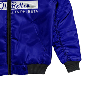 Zeta Phi Beta Womens Greek Apparel 1920 Satin Jacket Blue <b>White</b> ZPB Sorority Shield Embroidery Premium Varsity Wear - Product Image 6