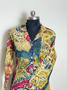 Chemise en coton à imprimé abstrait multicolore pour femmes Chemise imprimée décontractée à manches longues Designer Artistic - Product Image 4