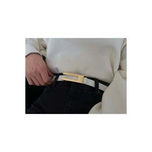 Designer <b>Gold</b> Buckle Thin White Women's <b>Belt</b>, Jacket <b>Belt</b>, Shirt <b>Belt</b>, <b>Dress</b> <b>Belt</b> - White-<b>Gold</b> - Product Image 4