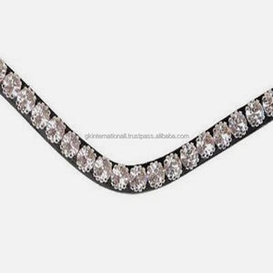 Banda de cuero genuino para montar a caballo questrian, banda para la frente con cristales plateados mega Bling de 1 Fila de diseñador - Product Image 6