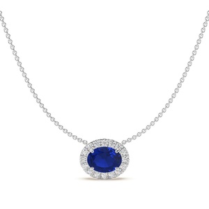 Oro blanco de 18K con aspecto este-oeste corte ovalado zafiro azul con colgante de halo de diamante de corte redondo joyería fina piedra preciosa de lujo personalizada - Product Image 1
