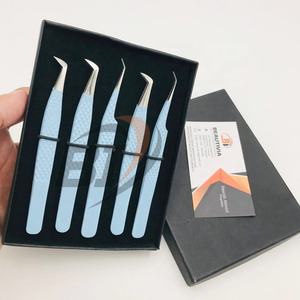 Pince à épiler d'extension de cils en acier inoxydable enduit bleu bébé professionnel de haute qualité outil de beauté arrondi durabilité pointu - Product Image 4