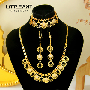 Vintage Dubai stilleri 18k altın kaplama düğün takısı takım moda kolye kadınlar için 3 adet <span class=keywords><strong>Set</strong></span> olay parti hediye - Product Image 1