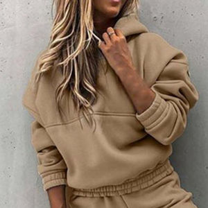 ชุดวอร์มขนาดใหญ่พิเศษสำหรับผู้หญิงชุดวิ่งโอเวอร์ไซส์สีทึบทรงพอดีตัวปกติ - Product Image 5