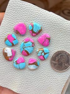 AAA + Haute Qualité 10pcs Petite Taille Barbe à Papa Kingman Turquoise Cabochon Pierres Précieuses Personnalisé Poli Naturel Lâche Rose Couleur - Product Image 3