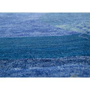 Alfombra Manchaha Azul de Lana y Seda de Bambú Anudada a Mano, 10 mm de Grosor, Rectangular, con Patrón para Pasillo, Modelo Les-1786 - Product Image 3