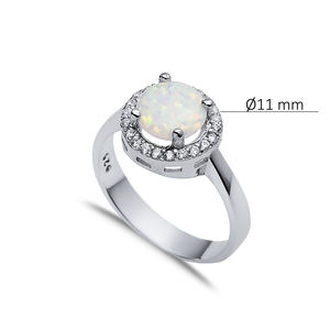 Round Design White <b>Opal</b> Stone 925 Silver Cluster <b>Ring</b> CZ Stone Turkish Handmade Wholesale 925 Sterling Silver Jewelry - Product Image 2