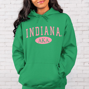 Sudadera con Capucha AKA Indiana State, Color Verde Pakistán y Rosa, con Estampado Gráfico, Personalizada para Hermandades Griegas - Product Image 6