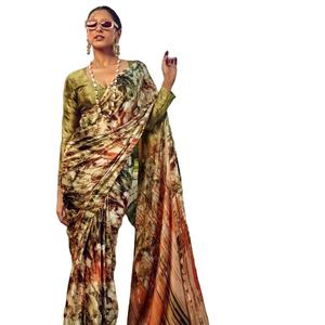 Magnifique saree à impression numérique en satin Bollywood en vente en ligne - Product Image 1