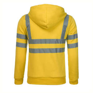 Chaqueta de Trabajo Unisex de Algodón Amarillo Reflectante de Alta Visibilidad con Cremallera Completa, Capucha Desmontable, Transpirable, Resistente al Viento e Impermeable - Product Image 2