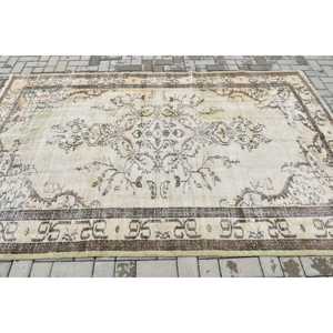 Turkish Vintage Large Rug 5.5x8.7 ft, <b>Brown</b> Green Patchwork <b>Wool</b> Rug - Product Image 3