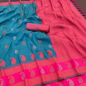 Sari de seda suave estilo Kanjivaram tradicional indio última blusa de lujo exclusiva Festival de bodas nupciales étnicas ropa impresionante - Product Image 1