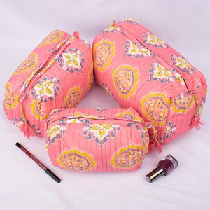 Ensemble 3 sacs à cosmétiques en coton écologique pêche matelassé résistant à l'eau durable fermeture à glissière grande capacité maquillage-livraison gratuite - Product Image 1