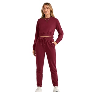 Sweat-shirt et pantalon de survêtement vintage en molleton de coton pour femme, coupe longue, avec logo personnalisé, idéal pour la gym et les loisirs, collection automne, couleur unie, décontracté, best-seller - Product Image 5