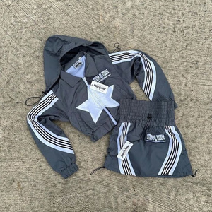 Custom Embroidered logo Lightweight Reflective Windbreaker Zip <b>Jacket</b> Set Nylon Tracksuit Stripe Sweat suit by STYLITEINTL - Product Image 2