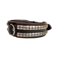Collier pour chien en cuir Produits pour animaux de compagnie Large deux rangées cloutés en laiton massif Goujons et raccords Collier pour chien en cuir rembourré