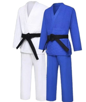 SINEWY SPORTS Kimono de BJJ Unisex para Adultos, 100% Algodón, 160g, Transpirable, Blanco y Azul, Ajuste Personalizado, Logotipo Frontal, Teñido Liso, En Stock