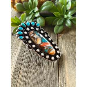 Navajo Handcrafted Turquoise & <b>Opal</b> Sterling Silver Adjustable <b>Ring</b> - Product Image 3