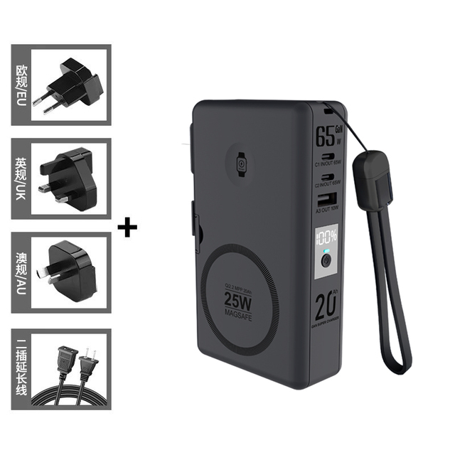 High Capacity 65W GaN Laptop Power Bank 6 in 1 Portable 20000mah AC Input Wireless Charging Magnetic Phone Laptop Charger Holder