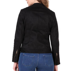 Chaqueta ligera de cuero sin cuello para capas, chaqueta de cuero genuino con cremallera y hombros llamativos - Product Image 2