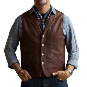 Chaleco de piel sintética para hombre para negocios o casual Chaleco de cuero con 5 botones a presión en relieve Transpirable Personalización - Product Image 6
