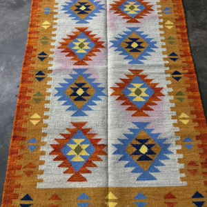 Alfombra de Área Clásica de Diseño Kilim Dhurrie de Lana/Seda, Tejido Plano, Hecha a Mano, Antibacteriana y Ecológica para Ejercicio - Product Image 1
