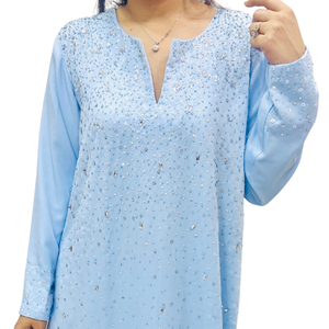 Nouveautés femmes modeste bleu glace Abaya vêtements islamiques manches longues Abaya tenue de fête ethnique perles Abaya - Product Image 2