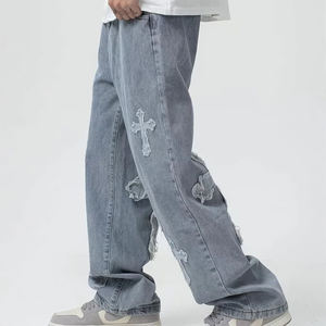 Custom Men Baggy Custom streetstyle Flared Denim Jeans para los hombres logotipo personalizado bordado Stonewashed High Street Style impermeable - Product Image 2