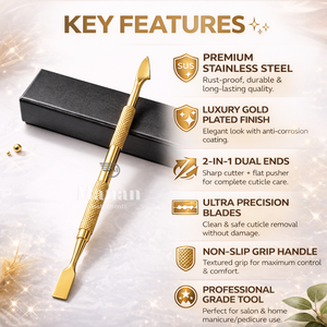 Gold Stainless Steel Cuticle Pusher Nail Scraper Double Sided Manicure Pedicure Tool Professional OEM Private Label High Quality - Product Image 2