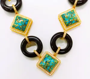 时尚女性黑色玛瑙铜绿松石甜甜圈项链，适合女性使用，批发价可用