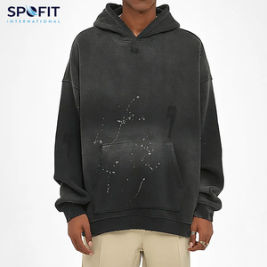 Custom Vintage Distress Paint Acid Wash Heavyweight Sun Faded Winter Eco-Friendly Men's Cotton French Terry Sudadera con capucha de gran tamaño - Product Image 3