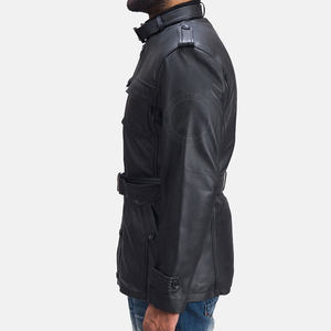 Chaqueta de Motociclista de Cuero Puro Personalizada de Pakistán para Hombre, Chaqueta de Invierno de Lona Recubierta de Alta Calidad con Cuello Alto Estilo Motero y Logotipo Frontal - Product Image 2