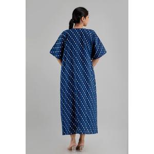 Caftán Maxi con Estampado Floral Azul, Vestido Étnico de Algodón Puro, Tejido Suave y Talla Única - SHKUP1242 - Product Image 2