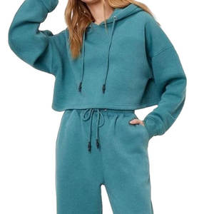 Meilleure qualité coton femmes haut court sweats à capuche coupe-vent fabriqué en usine Streetwear pour l'hiver court longueur haut court col à capuche - Product Image 1