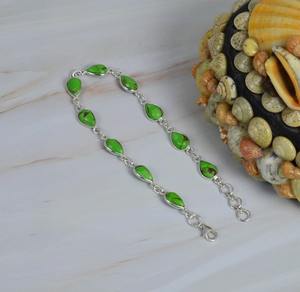 Bracelet en forme de poire en argent sterling 925 vert cuivre turquoise Bracelet en forme de poire Cadeau de naissance de décembre pour elle Bracelet en 10 pierres - Product Image 3