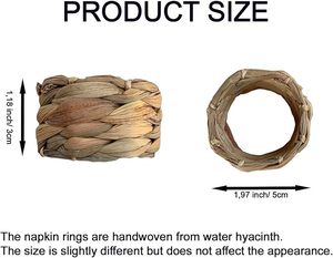 Rond de serviette en jacinthe d'eau tissé Rustique Boho Rond de serviette en osier Couleur naturelle pour votre décor de table à manger - Product Image 3