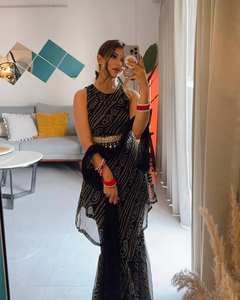 NOUVEAU DESIGNER HEAVY FUAX GEORGETTE DIGITAL PRINT AND FANCY BELT TOP-PLAZZO ET DUPATTA SET - Product Image 5