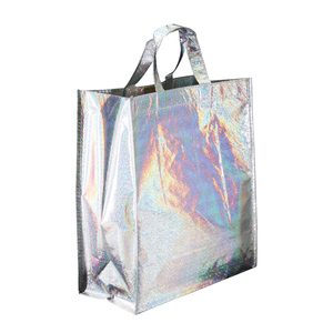 Promoción Bolsa de regalo Botón, Cremallera superior Venta al por mayor Reutilizable Oro Metálico Aluminizado No tejido Bolsa de compras - Product Image 5