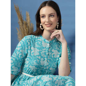 ชุดเดรสผ้าฝ้ายทรงพอดีตัวและทรงบานสำหรับผู้หญิงพร้อมดีไซน์ลายพิมพ์ - Product Image 6