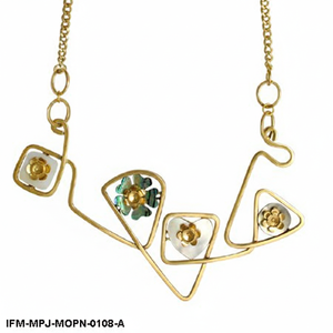 สร้อยคอรูปทรงเรขาคณิตทำมือจากเปลือกหอยมุก ประดับด้วยลวดชุบทอง ดีไซน์แบบนามธรรม สำหรับผู้หญิง - Product Image 4