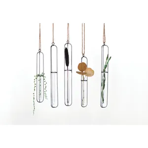 Vase à fleurs en tube de verre en métal Art déco moderne Tenture murale et décoration de table Couleur et logo personnalisables - Product Image 4